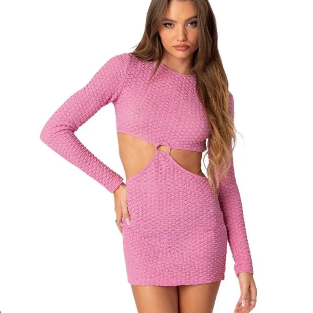 Edikted pink crochet cutout dress